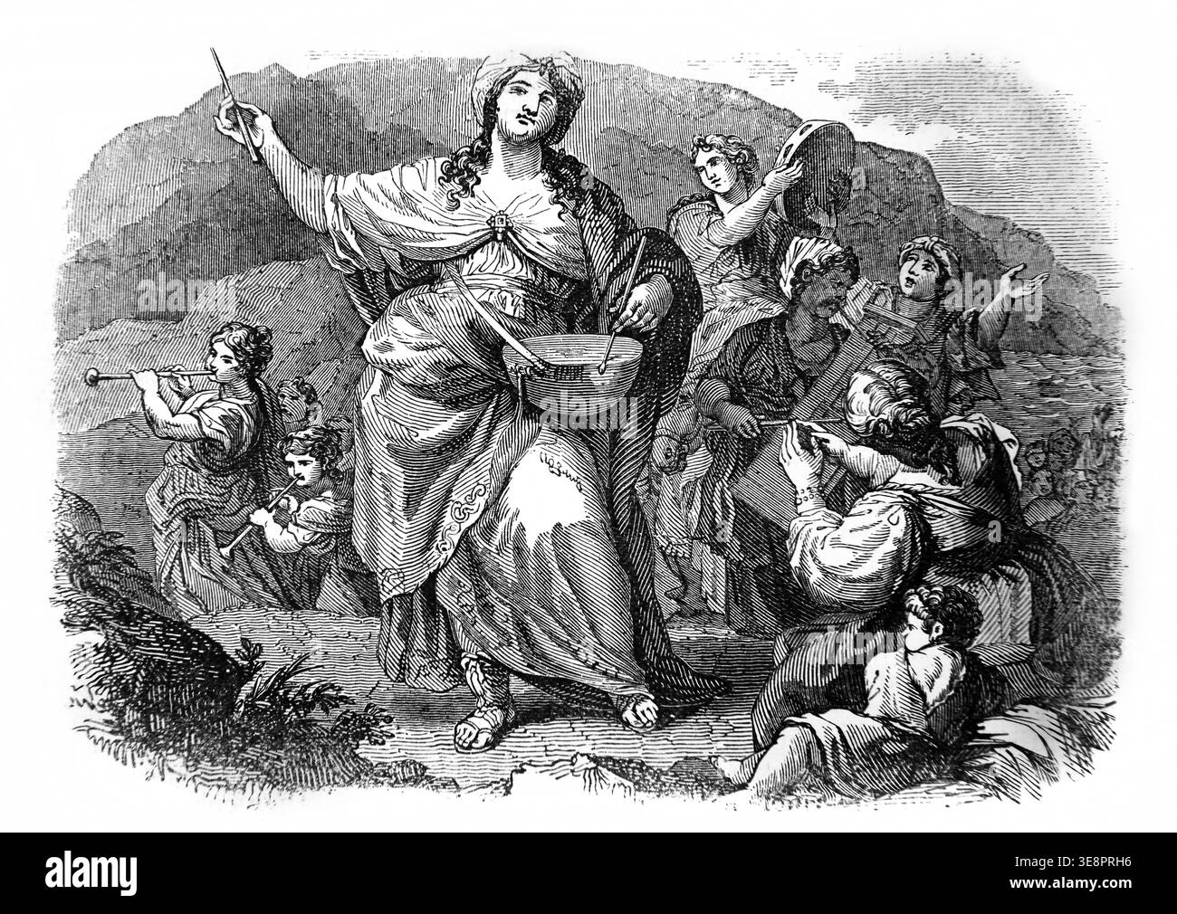 Prophethess Engraving of Miriam the Prophetess (Aaron's Sister) with a drum (Exodus ...