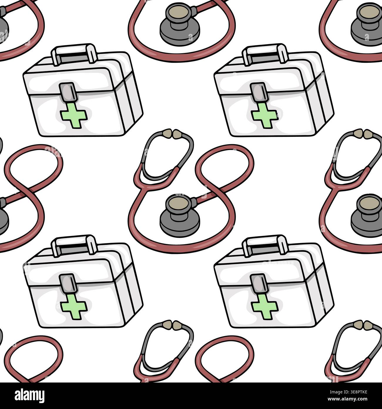 Seamless medical pattern vector with stethoscopes and first aid kits Stock Vector