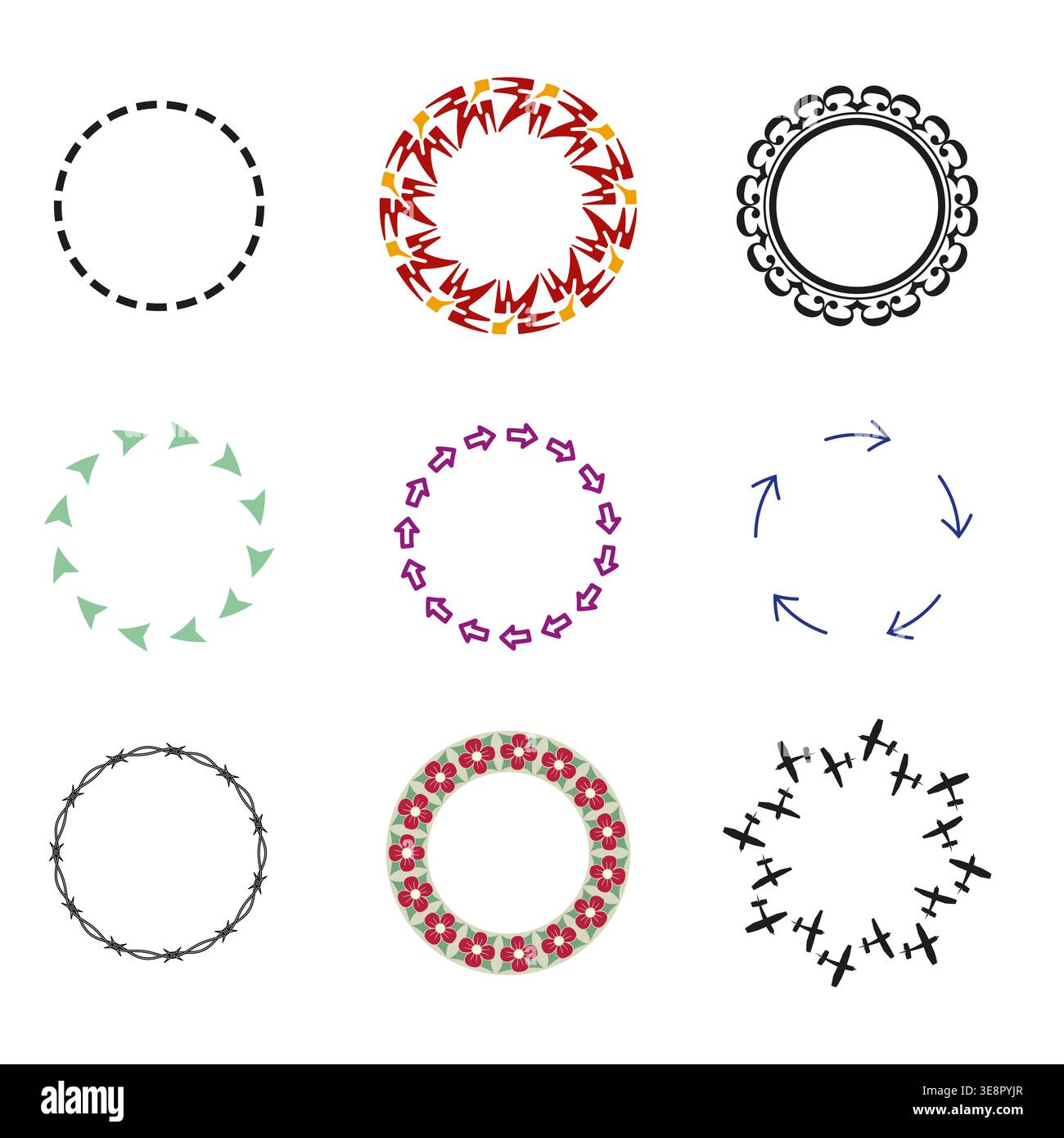 Ornamental circle frames. Decorative round borders. Creative ring Vector. Ornate circular elements. Stock Vector