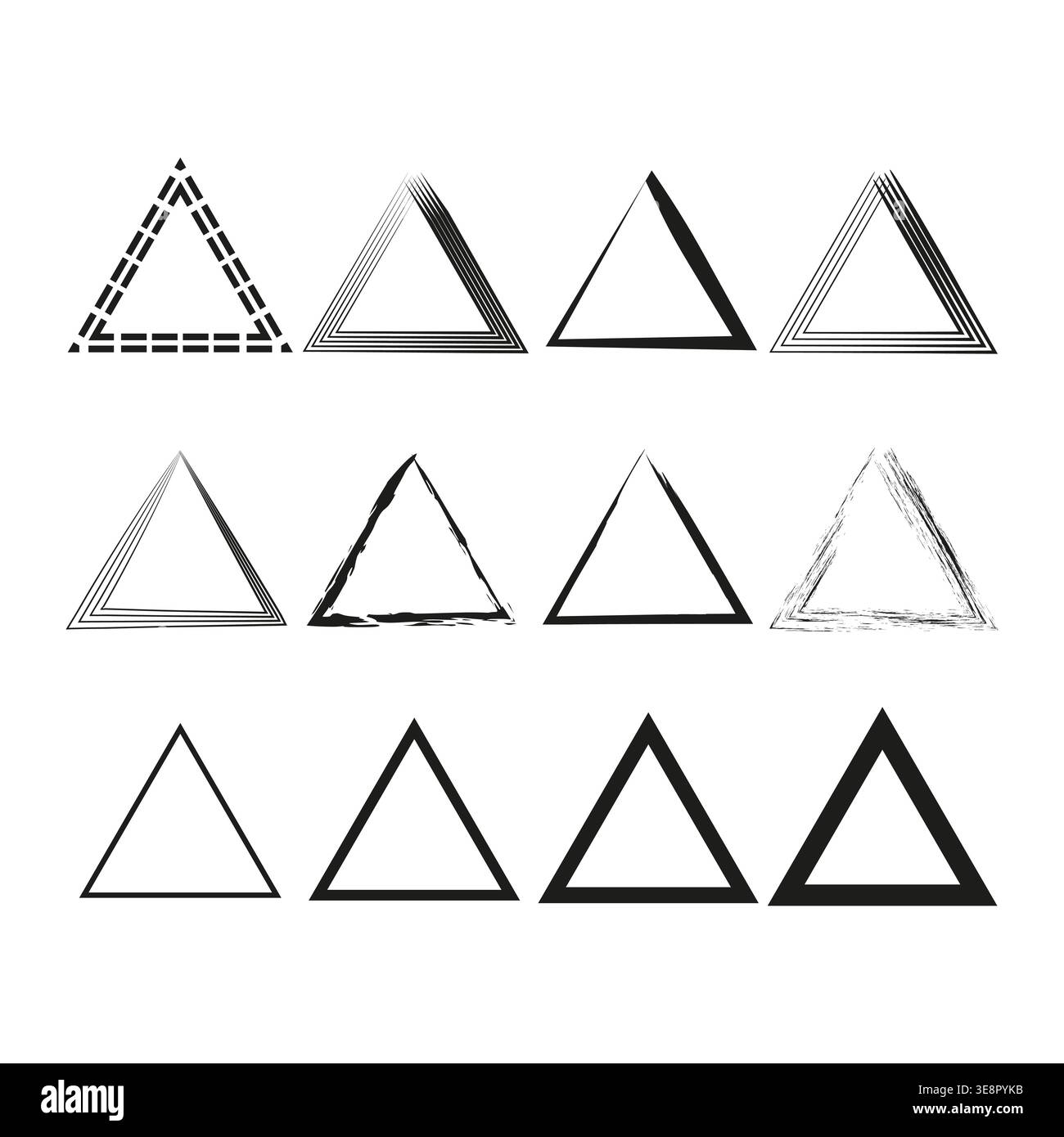 Triangle frame set. Delta border collection. Sketch Vector stroke. Rough shape element. Stock Vector