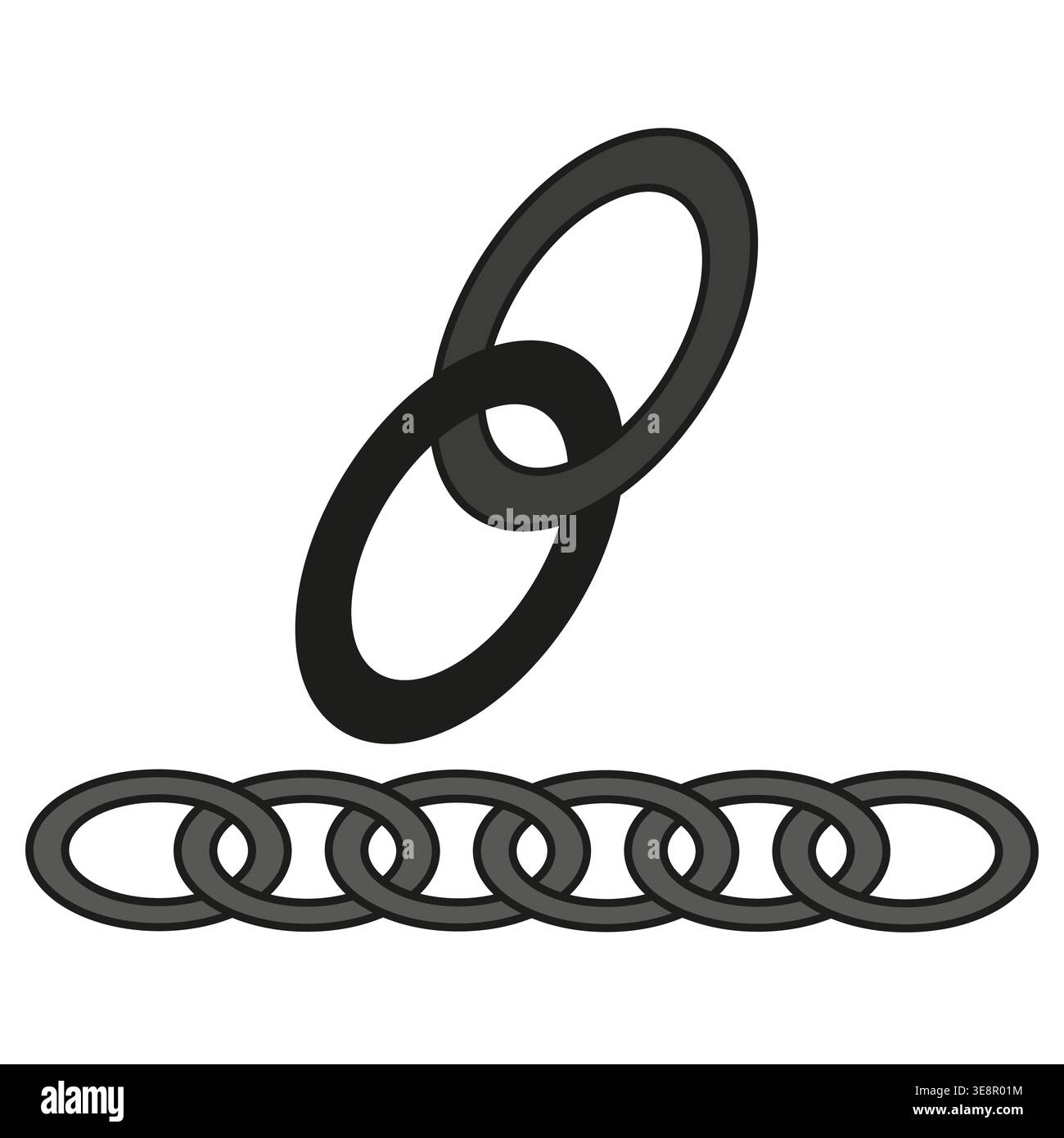Interlocking chain links. Strong metal connection. Two gray shackles Vector. Minimalist security icon. Stock Vector