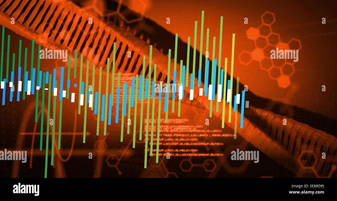 Displaying braided conduit running diagonally in virtual graphic, showing multicolor bars, hex code Stock Photo