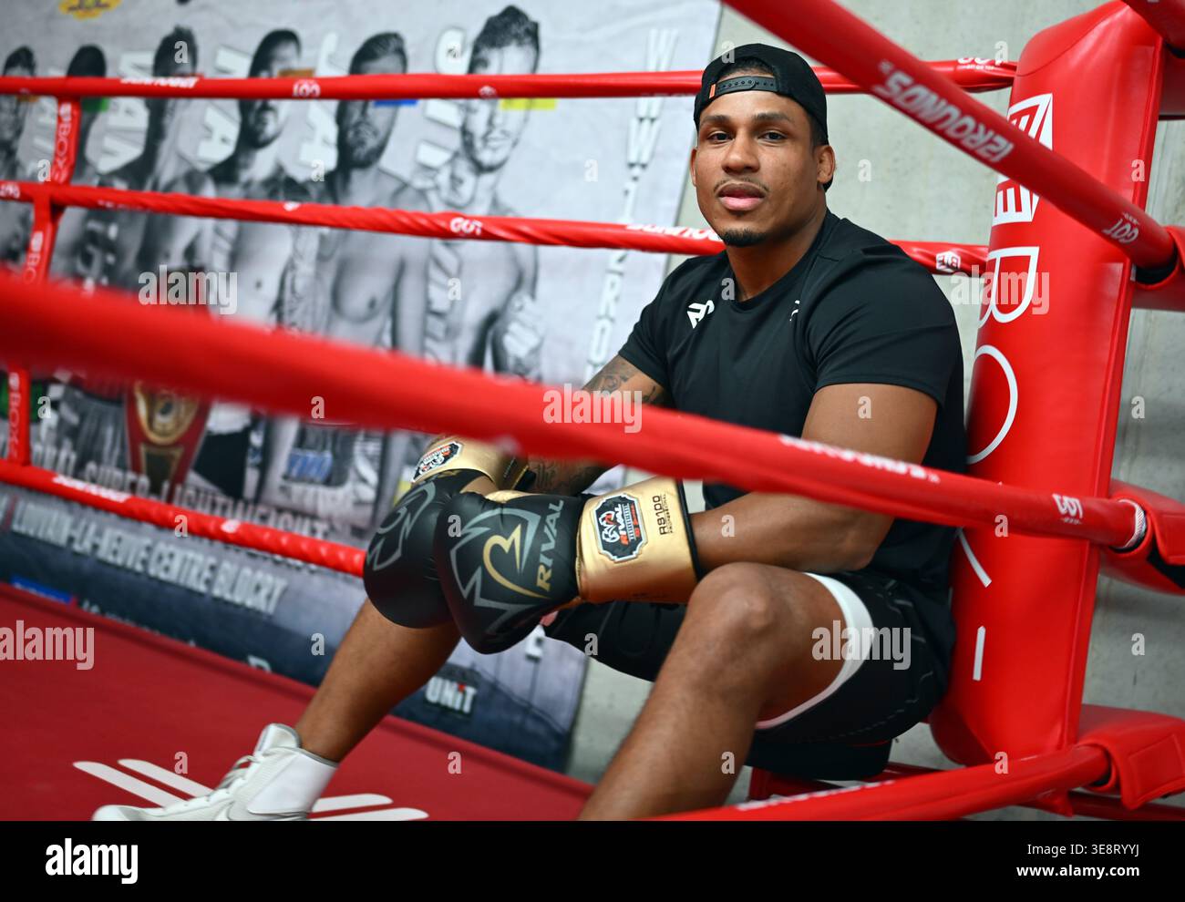 Belgian boxer Ryad Merhy poses for the photographer during a press ...