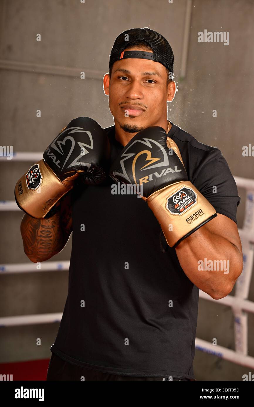 Belgian boxer Ryad Merhy poses for the photographer during a press ...