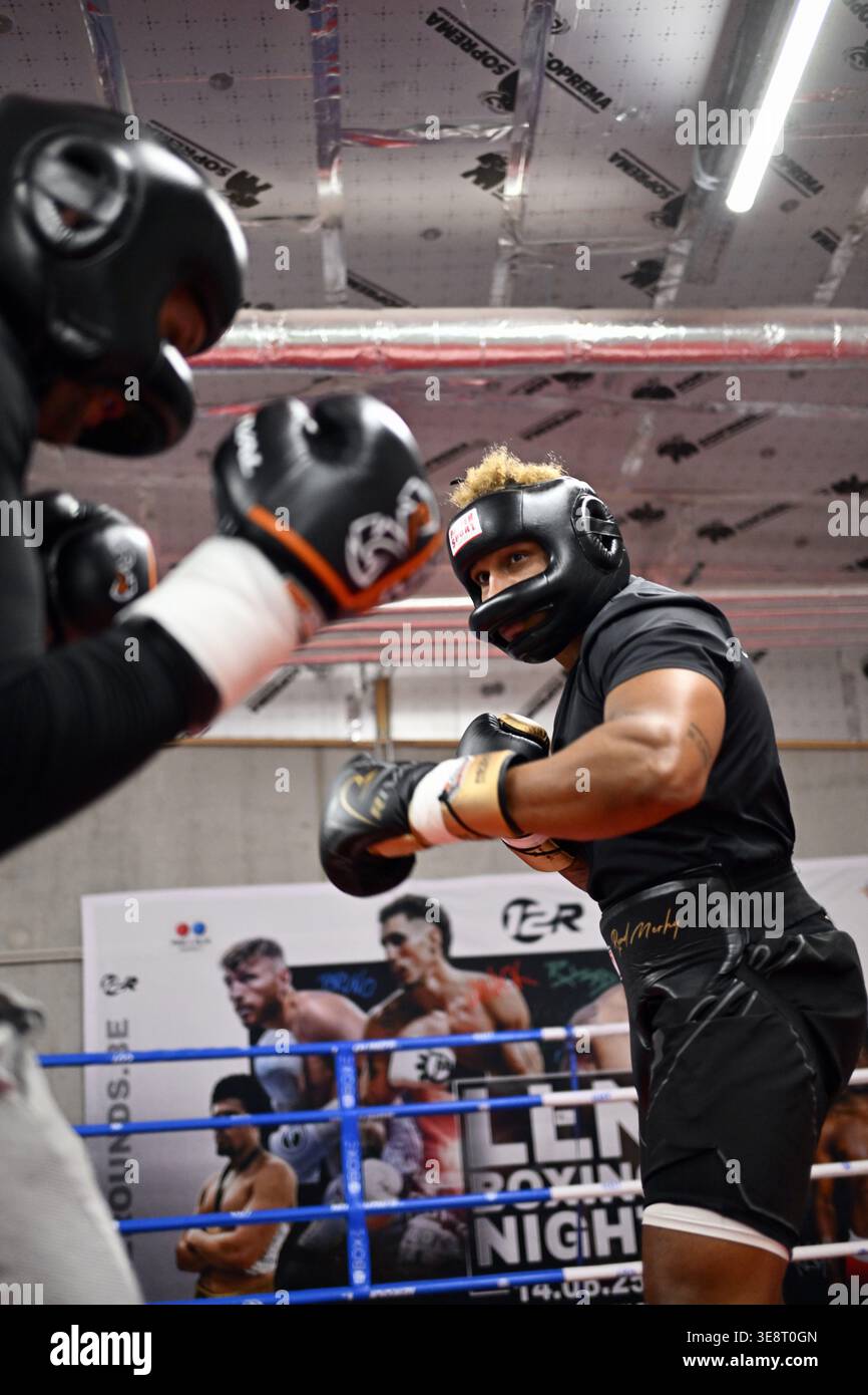 Belgian boxer Ryad Merhy pictured in action during a press conference ...