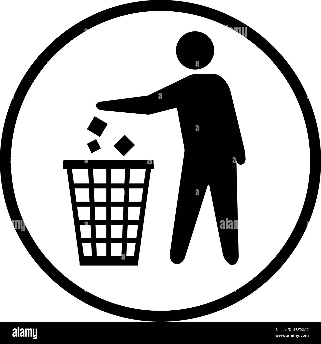 Trash disposal icon – person throwing garbage into bin, keep clean sign Stock Vector