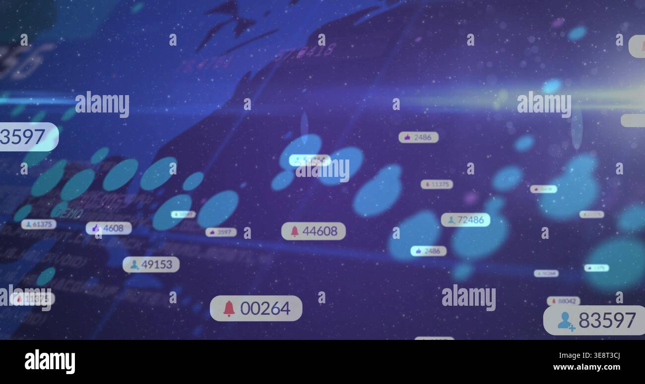 Floating notification badges showing numeric counts and icons across ...