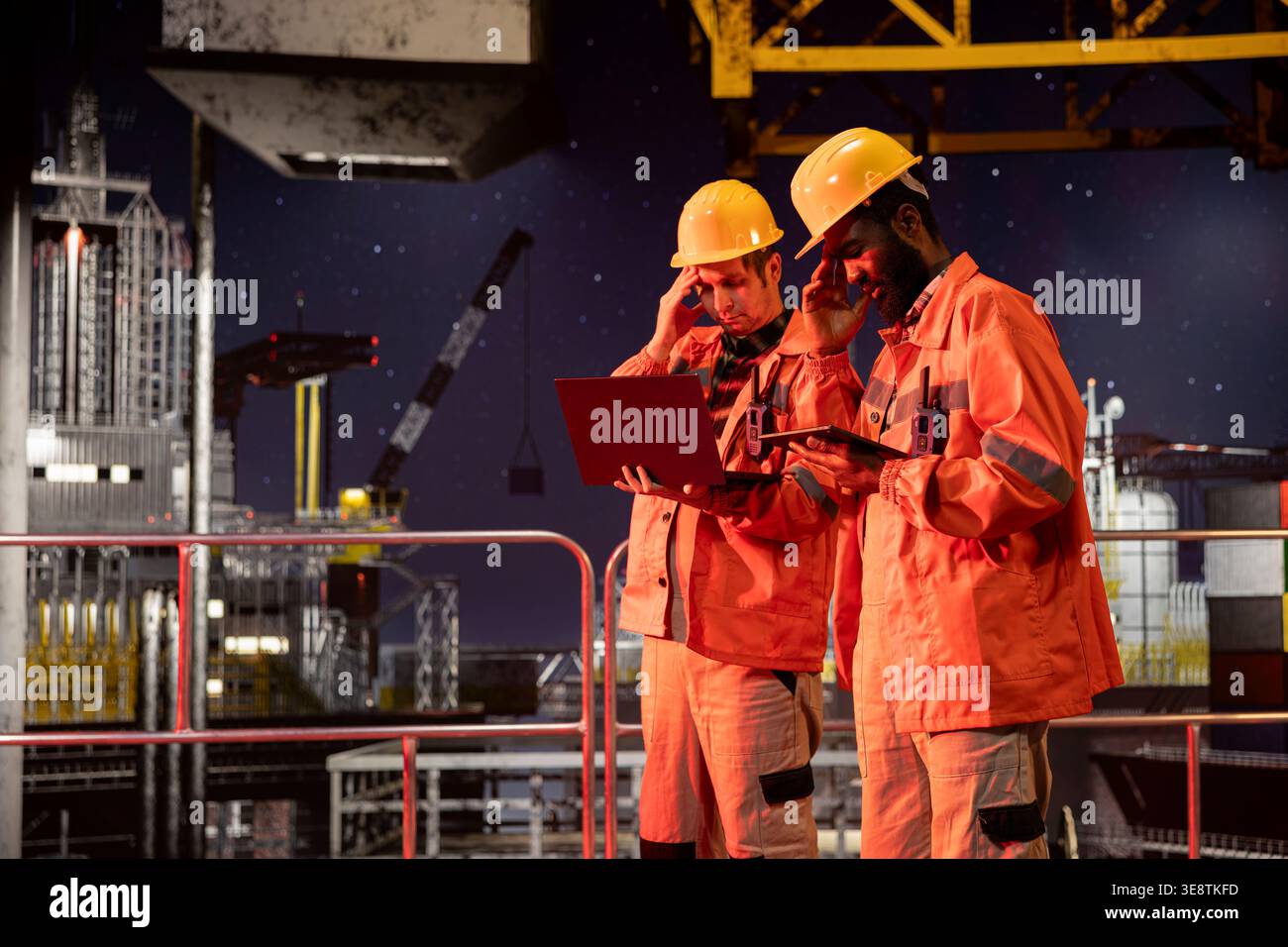 Activity Measuring Rig Offshore diverse workers monitoring drilling rig systems and activity ...