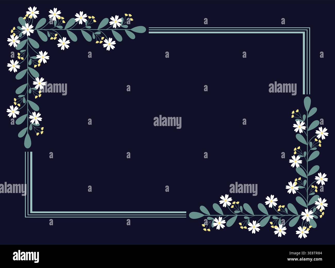 Green Rectangular Border Frame With Yellow White Flowers And Green Leaves Stock Vector
