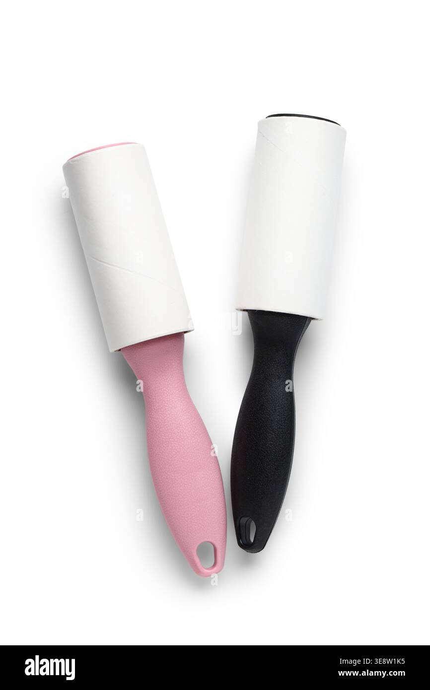Sticky lint rollers on white background Stock Photo