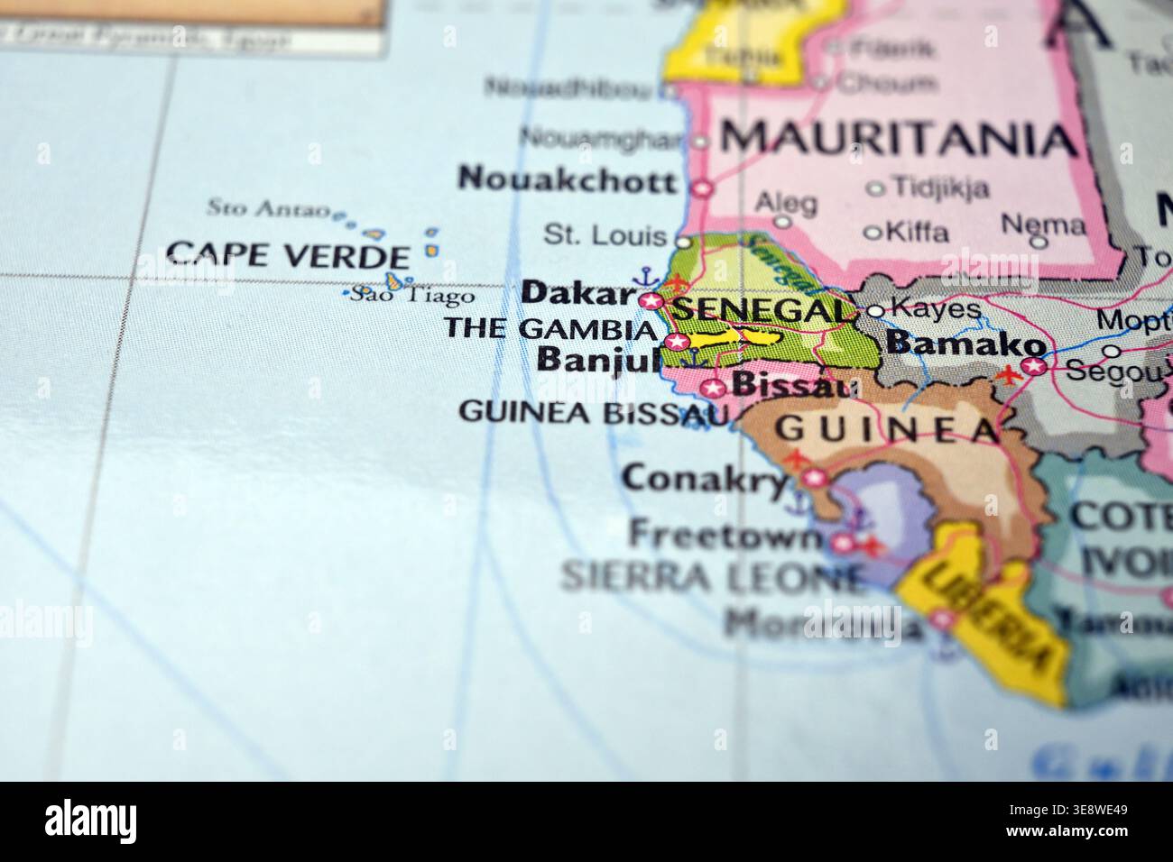 The Gambia Highlighted on World Map with Soft Blurred Background for Geographics Focus Stock Photo