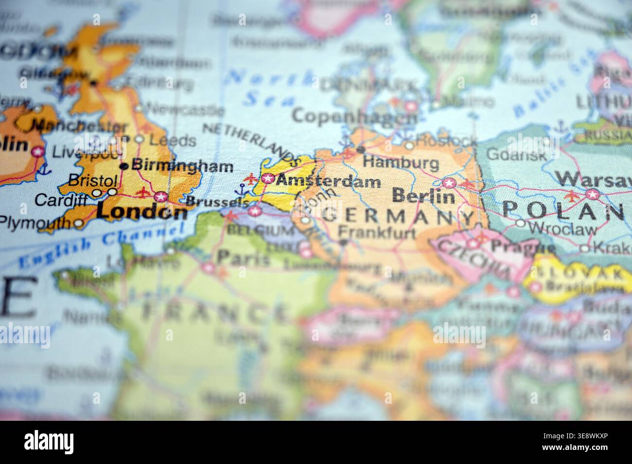 Amsterdam Highlighted on World Map with Soft Blur Defocused Background Modern Travel Concept Stock Photo