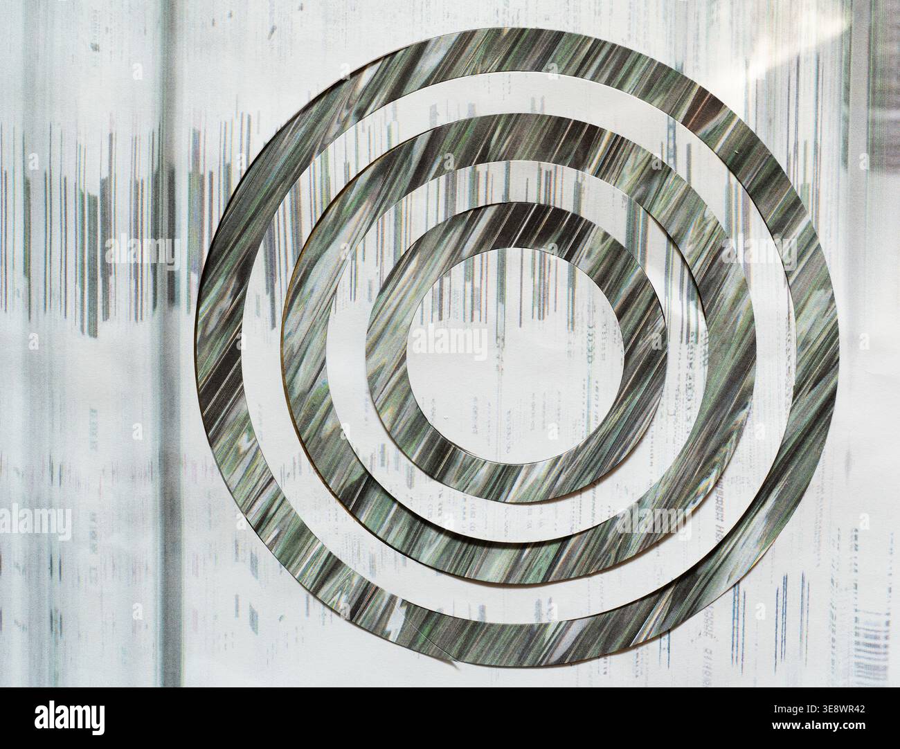 Concentric Abstract Glitch Rings on White Textured Background Stock Photo
