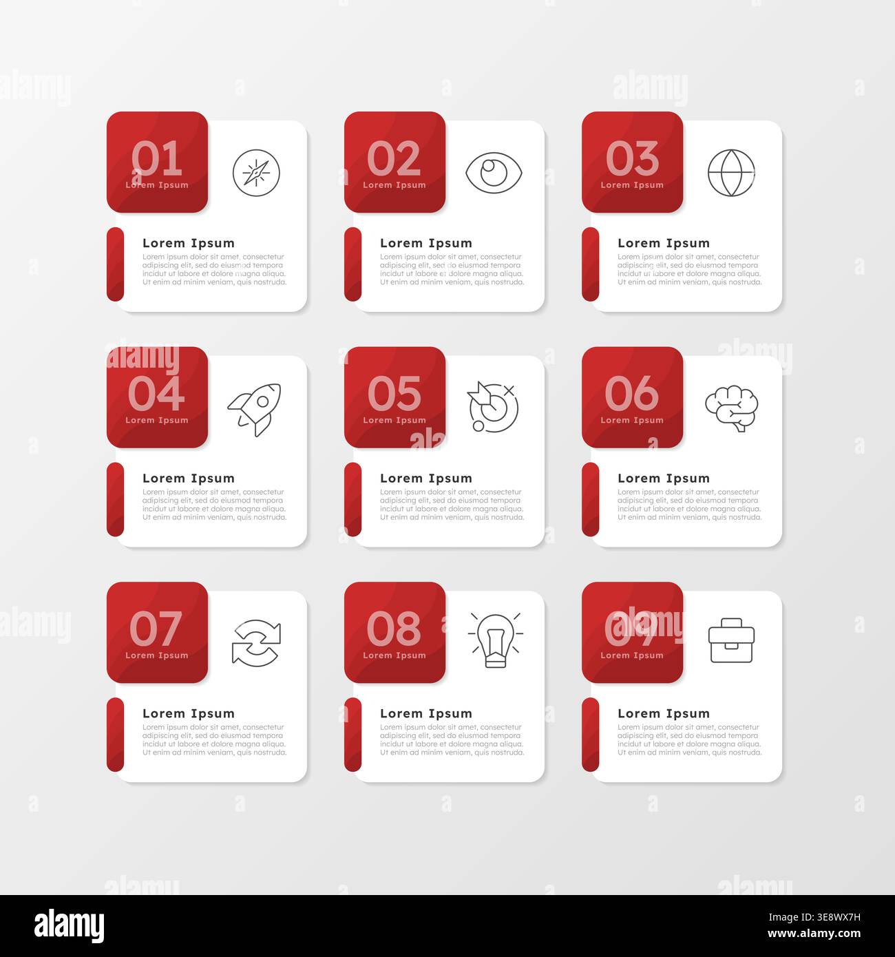 Smart investment strategy red square infographic 9 steps Stock Vector