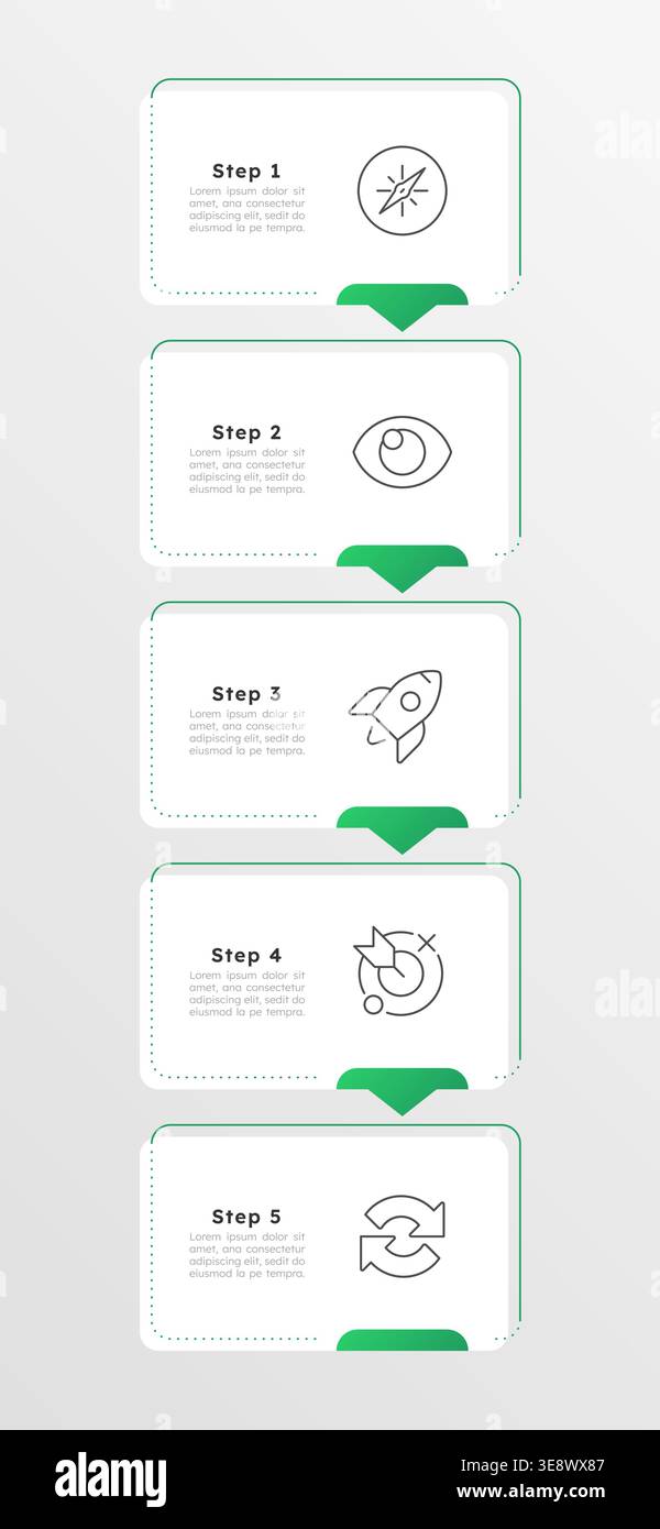 Business organization solutions green vertical infographic 5 steps Stock Vector