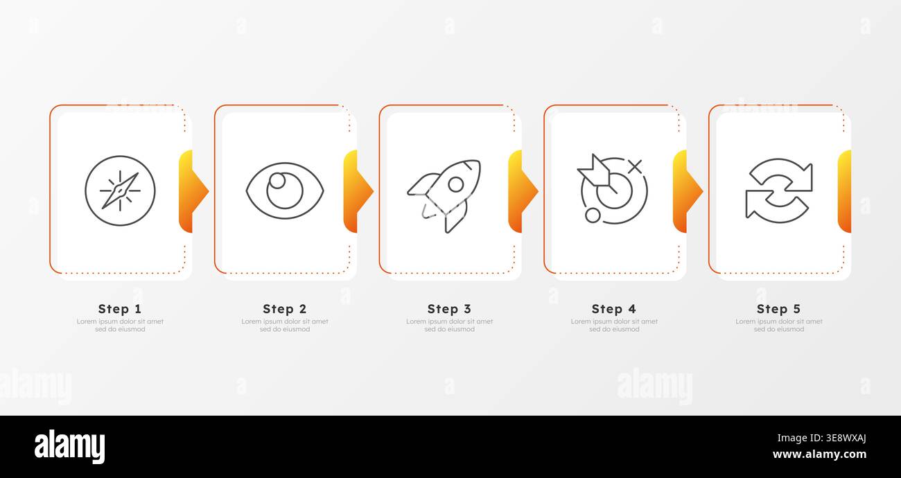 Business technology presentation yellow vertical infographic 5 steps Stock Vector