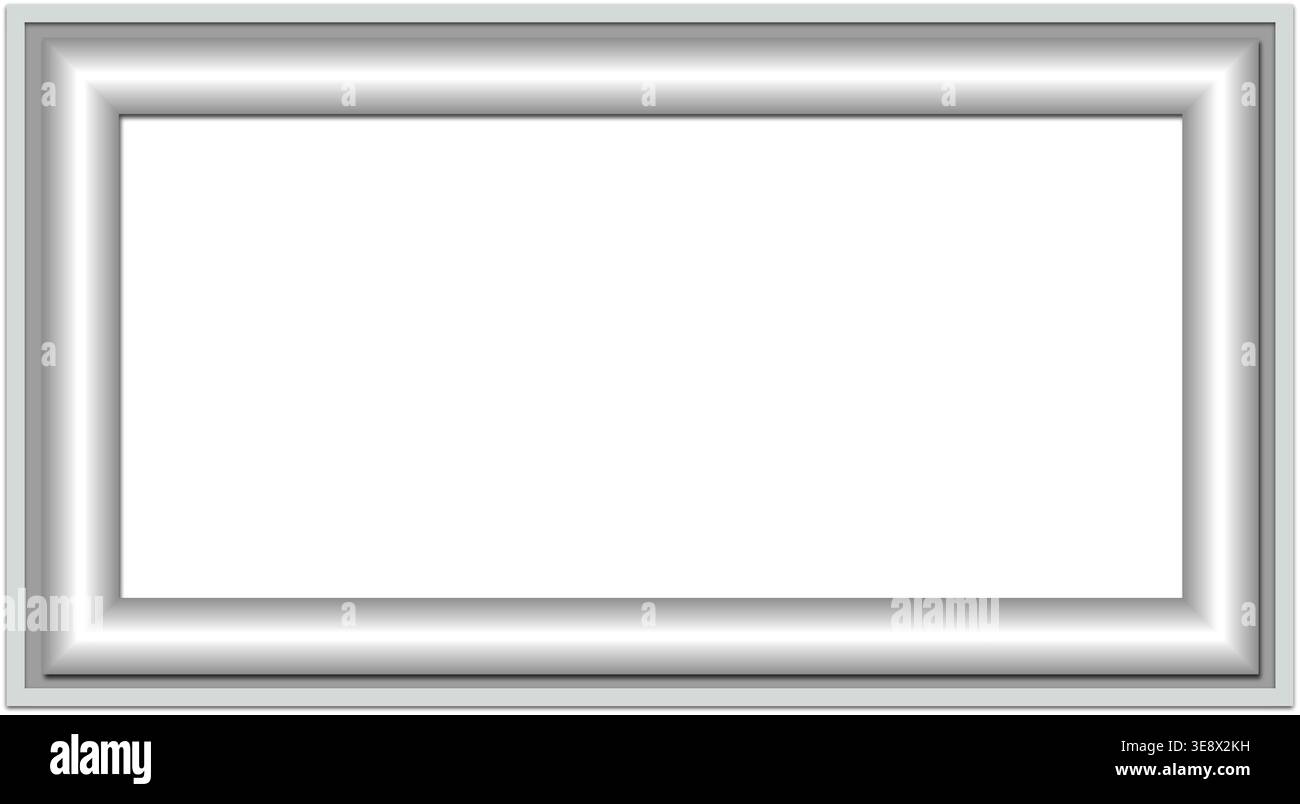 Realistic silver photo frame isolated on transparent background, blank modern rectangular border template Stock Vector