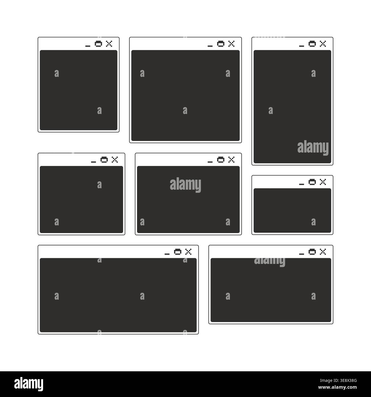 Simple blank monochrome pixel pop-up windows Stock Vector