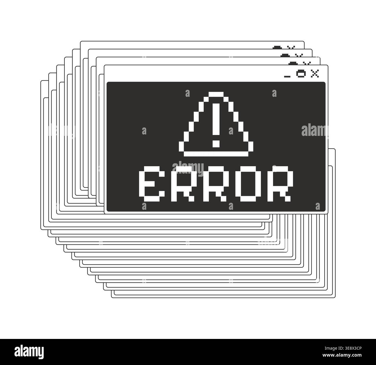 Stacked error monochrome pixel pop-up windows Stock Vector