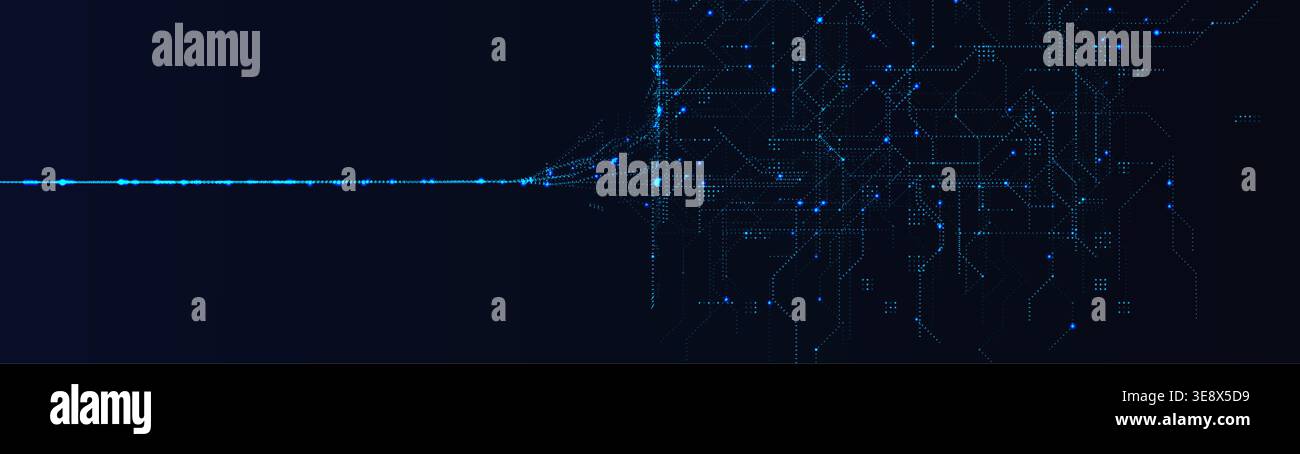 Data Stream Digital Transformation Glowing Particles Flow. Big Data Analytics Network Background, Abstract Science Technology Concept. Circuit Blue Stock Vector