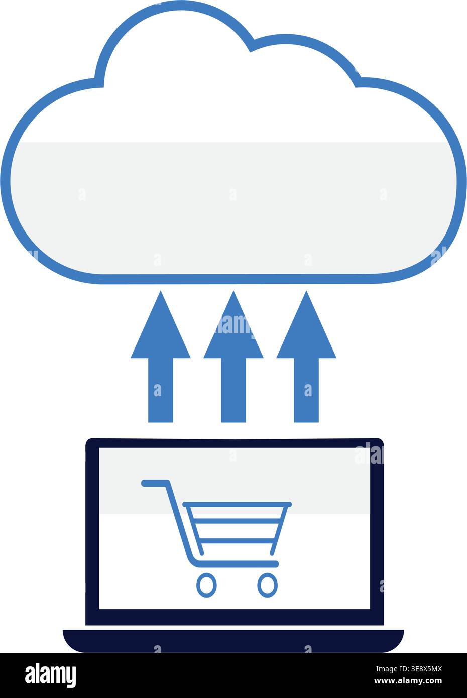 Cloud e-commerce icon with shopping cart and storefront. Stock Vector
