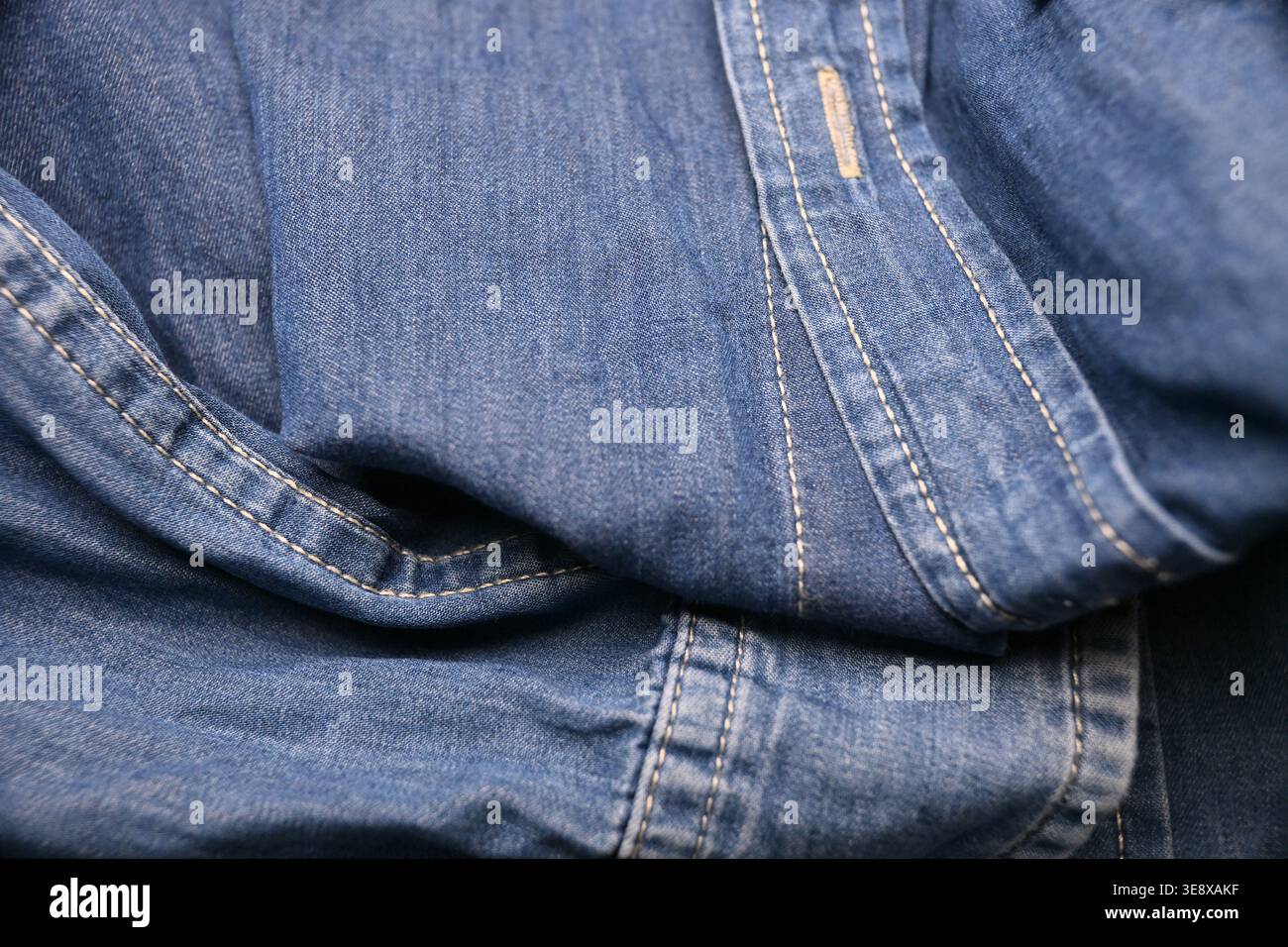 Blue Shirt Button Strip Macro — Creased Fabric Texture Close-Up with ...