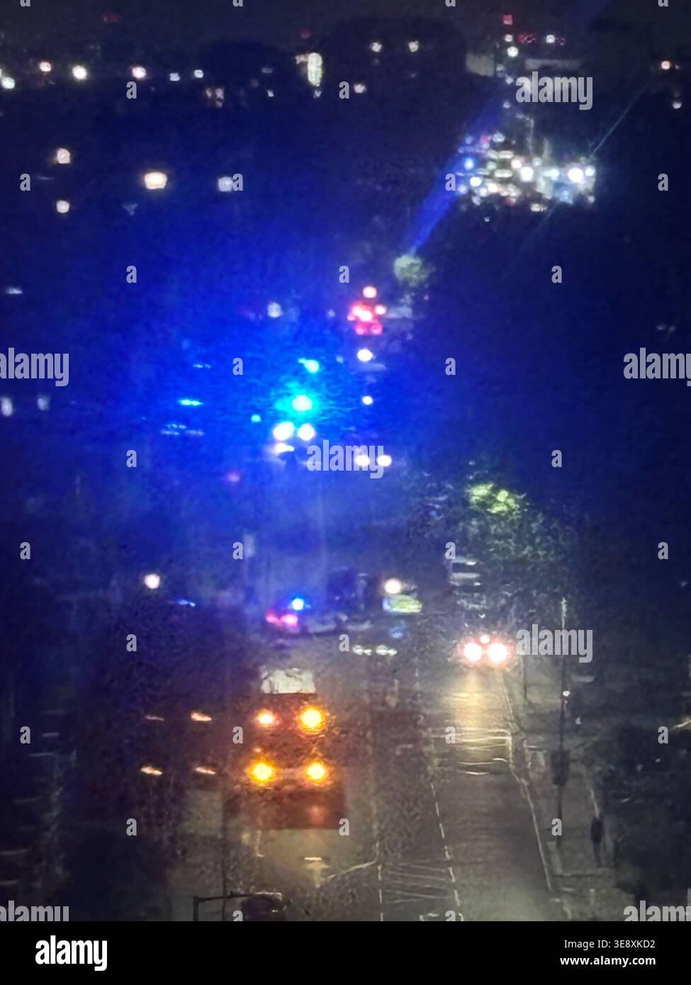 Aerial View of Emergency Armed Police Response On Ballards Lane North Finchley London N12 Following Pursuit And Crash - Smartphone Captured Stock Image