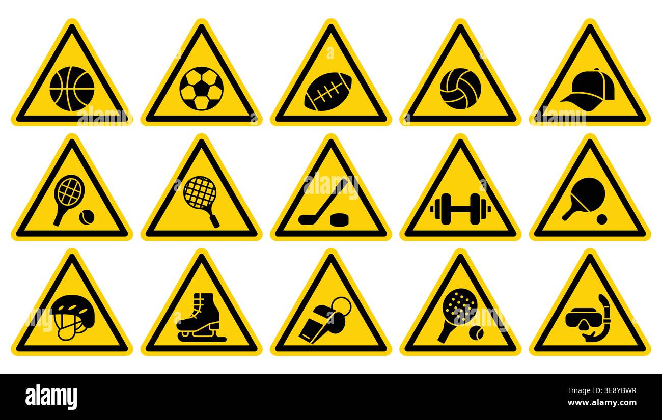 Warning Signs for Various Sports and Activities in Yellow Triangle ...