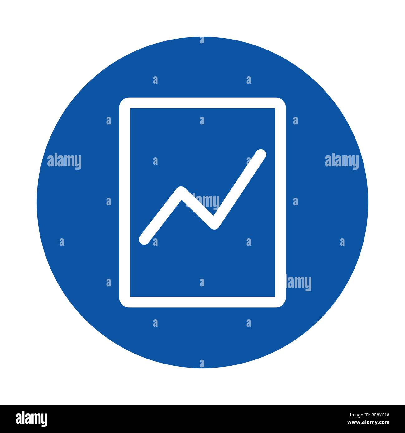 This is a modern blue circle icon featuring a white outline of an increasing graph line. It symbolizes growth, progress, and data visualization, ideal Stock Vector