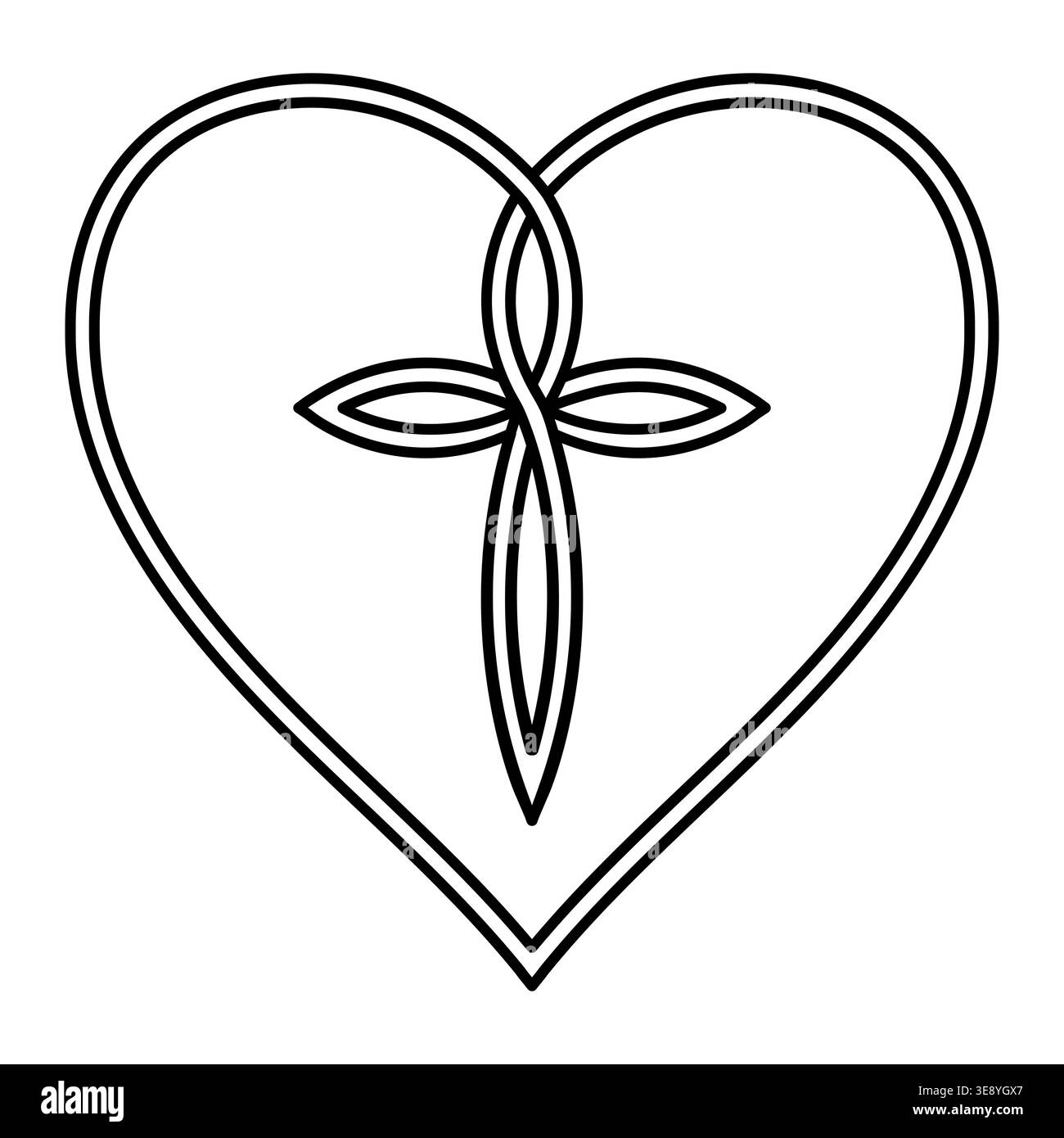 Religious heart cross outline symbolizing faith, love, spirituality unity Stock Vector