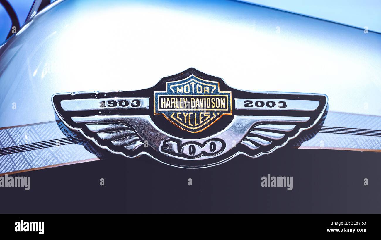 A 1903-2003 Harley Davidson 100th anniversary tank emblem Stock