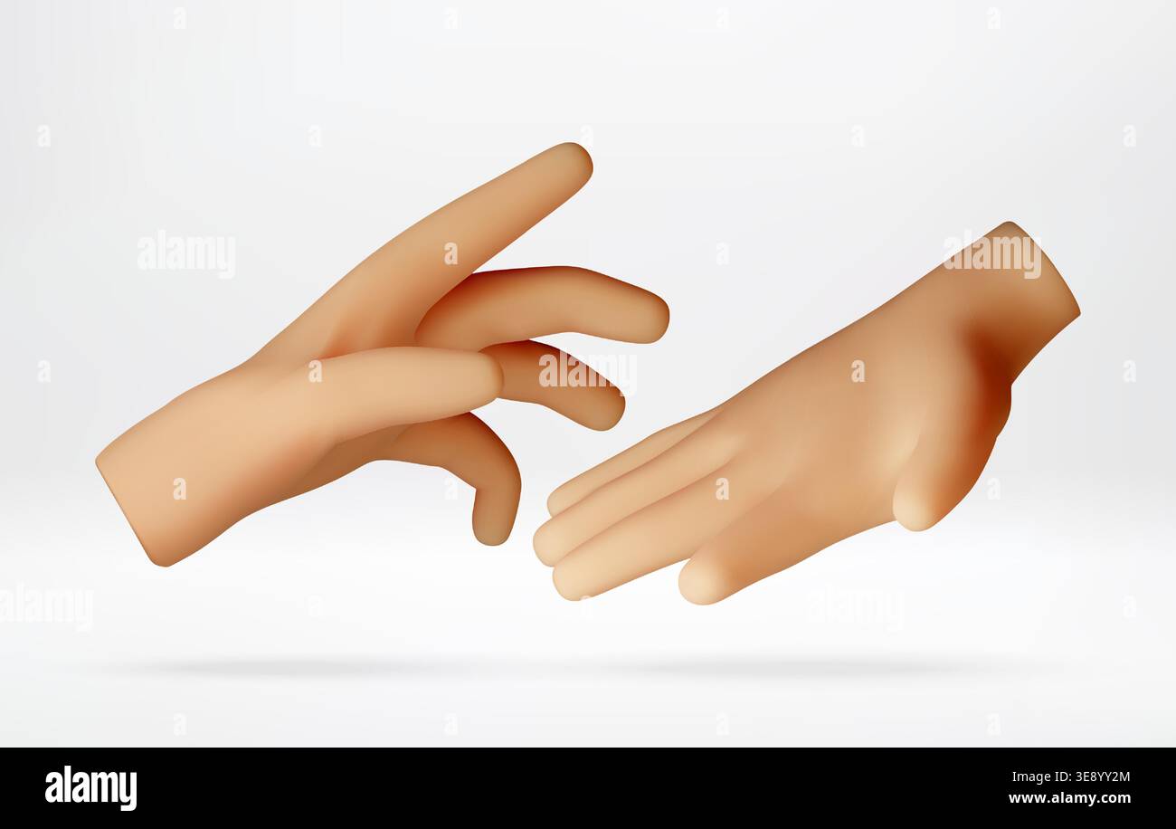 Two 3D hands reaching towards each other Stock Vector