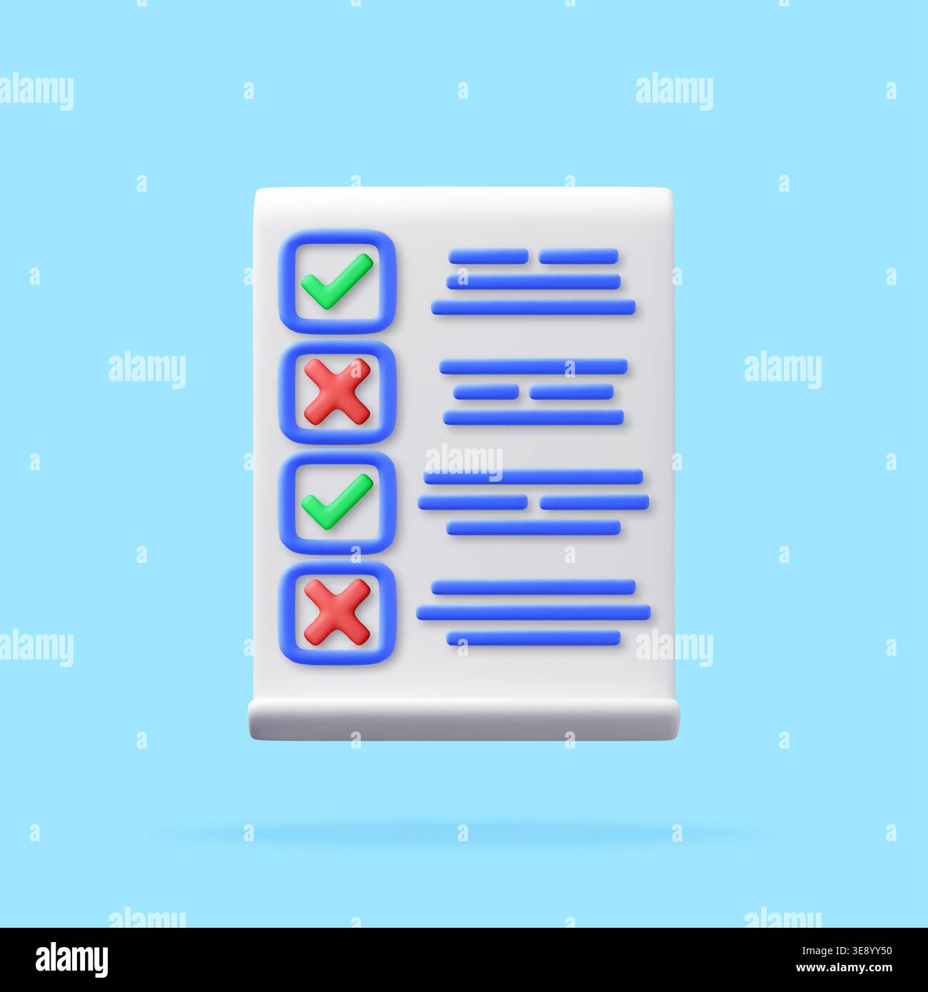 3d checklist with check mark and cross mark Stock Vector