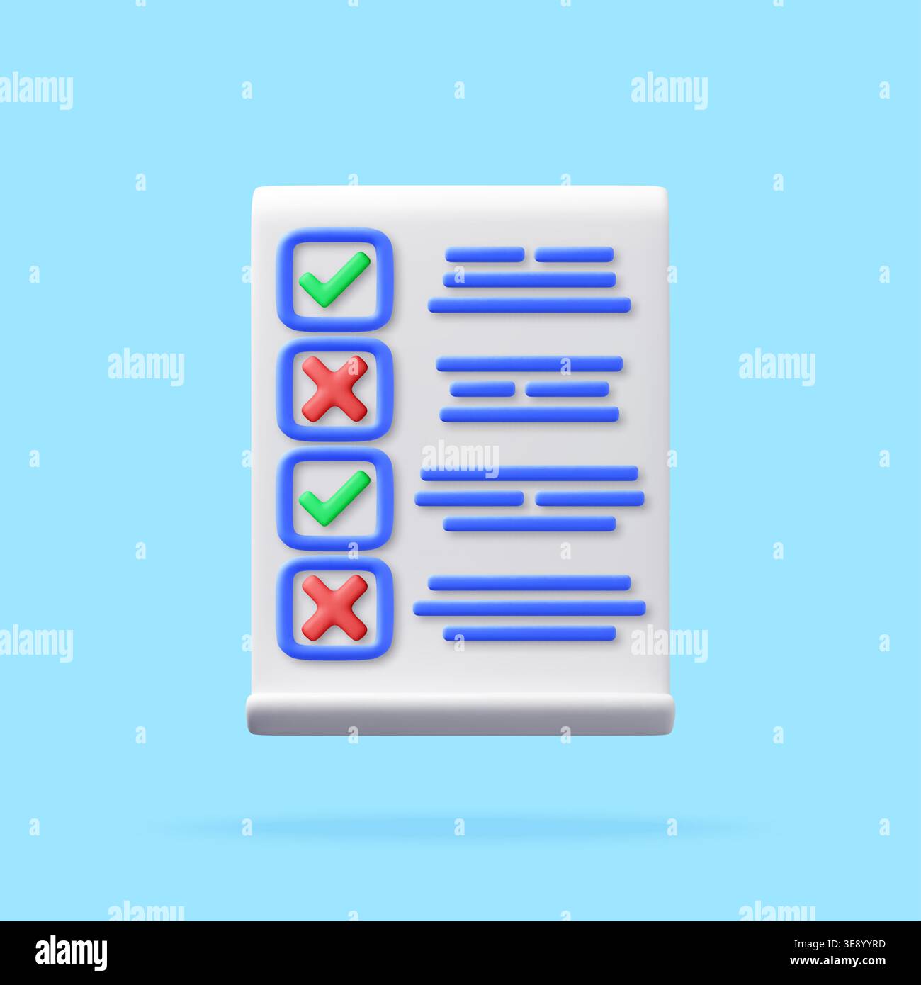 3d checklist with check mark and cross mark Stock Vector