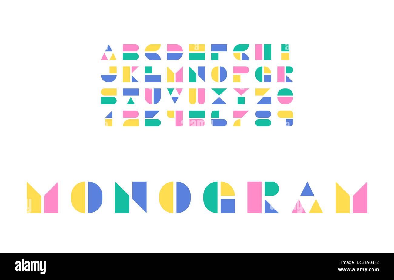 Pastel Bauhaus Typography Set with Soft Geometric Letters and Elegant Monogram Design Vector Illustration Stock Vector