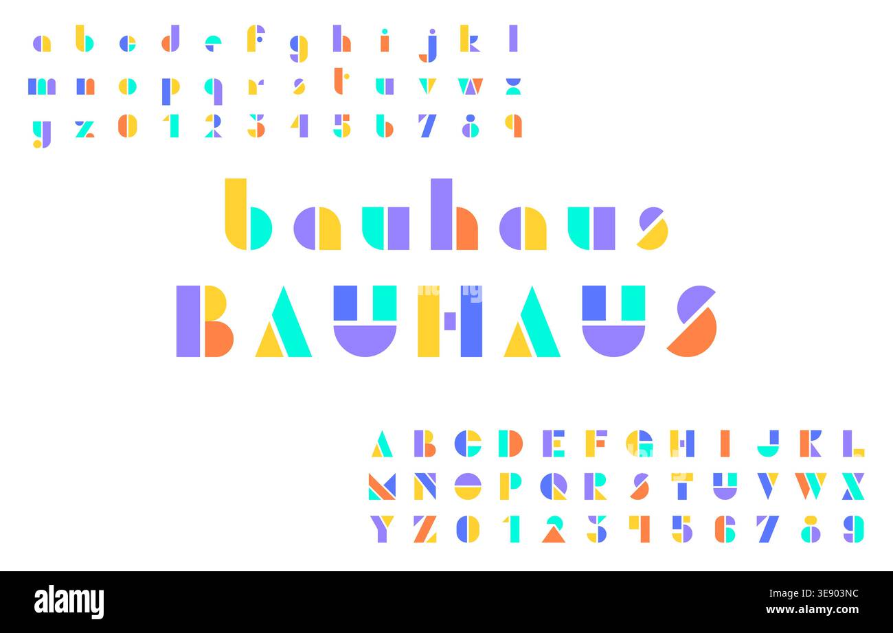 Lowercase and Uppercase Bauhaus Alphabet with Gradient Geometric Shapes on White Background Vector Illustration Stock Vector