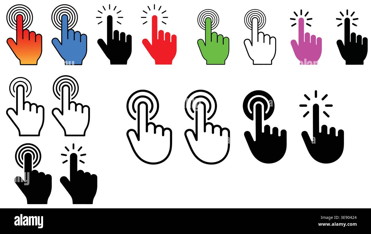 Hand Cursor and Touch Gesture Icons Set Click Tap Swipe Interaction Stock Vector