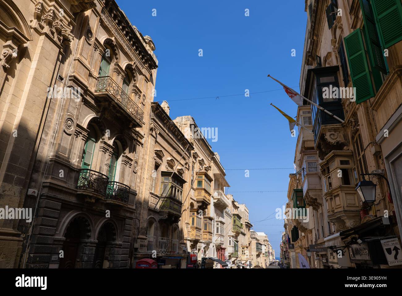 Buildings at Merchants Street in city of Valletta in Malta. Stock Photo
