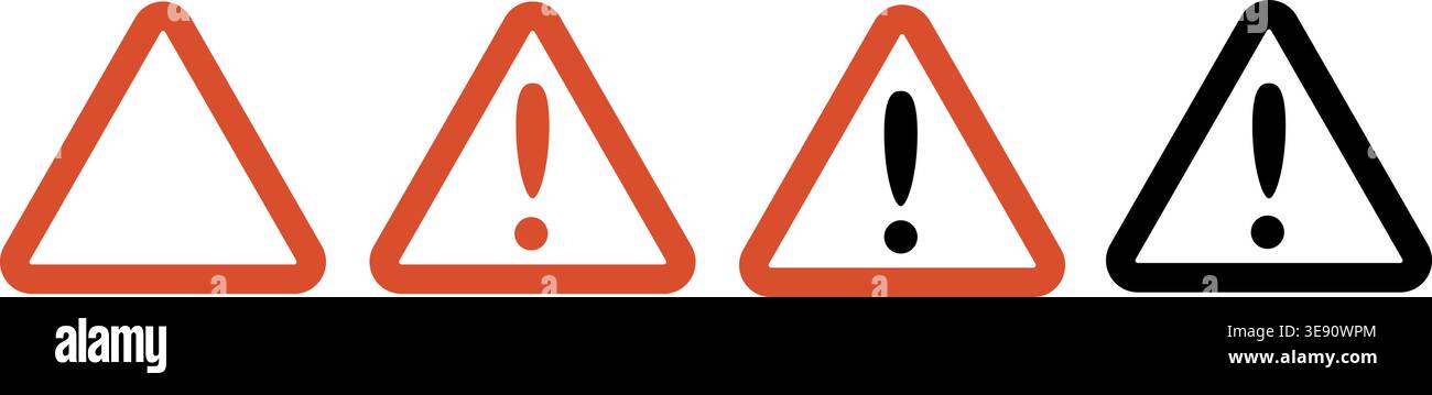 Warning triangle icons set – exclamation mark hazard symbols Stock Vector