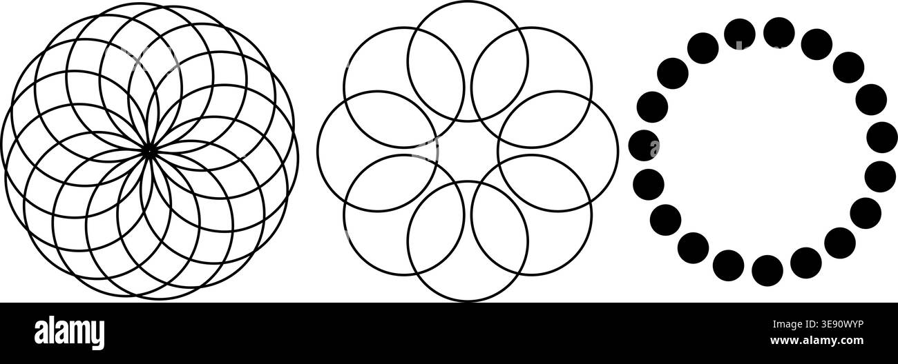 Black and white circle icons set – geometric shapes, round elements variations Stock Vector