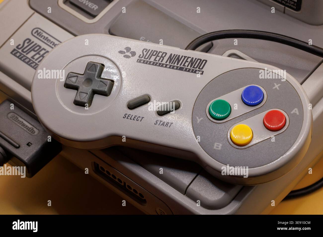 OURENSE, SPAIN - APRIL 5, 2026: Close-up of Super Nintendo ...