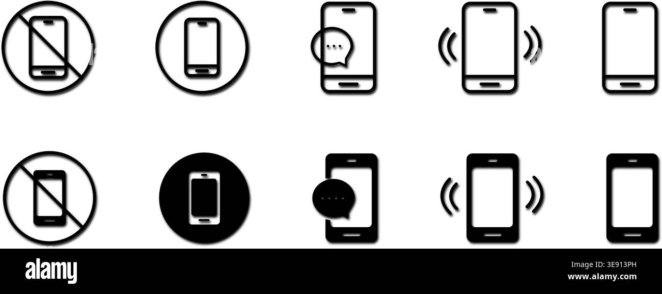 Set of smartphone icons showing various communication concepts like ...