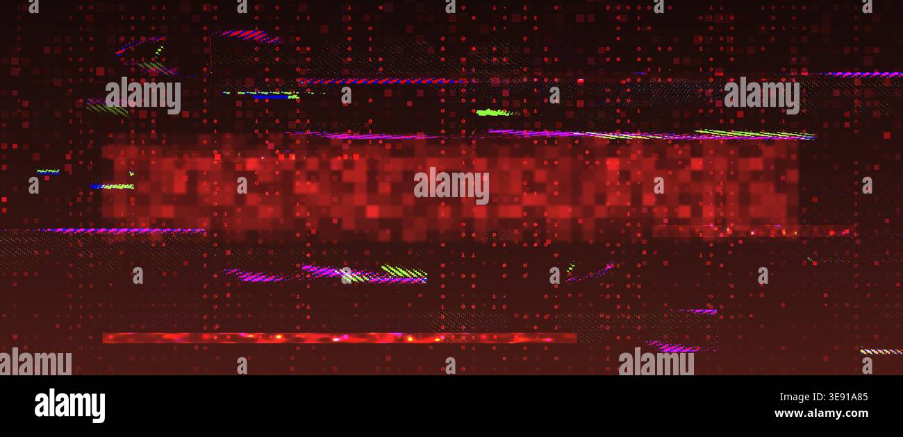 Red digital glitch background with distorted pixel patterns and screen ...