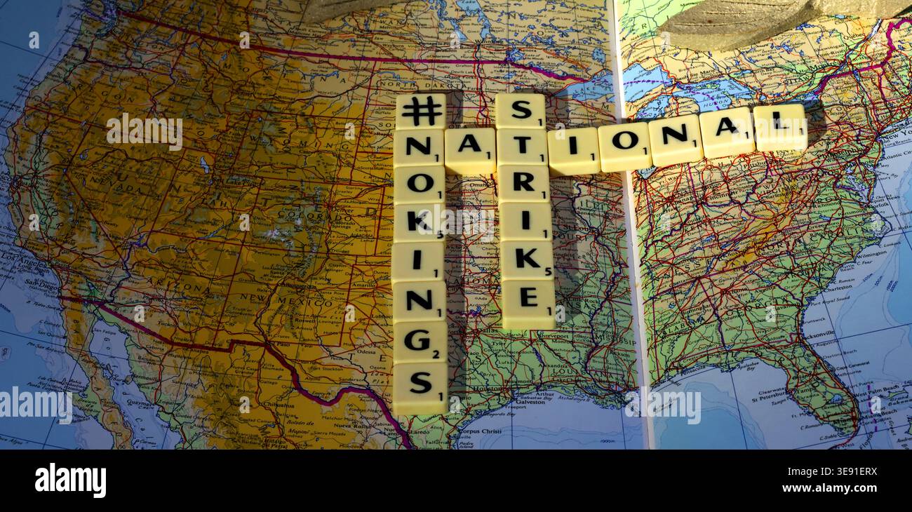 Concept image of the United States map with #NoKings slogan, illustrating the nationwide anti Trump protest movement in America Stock Photo
