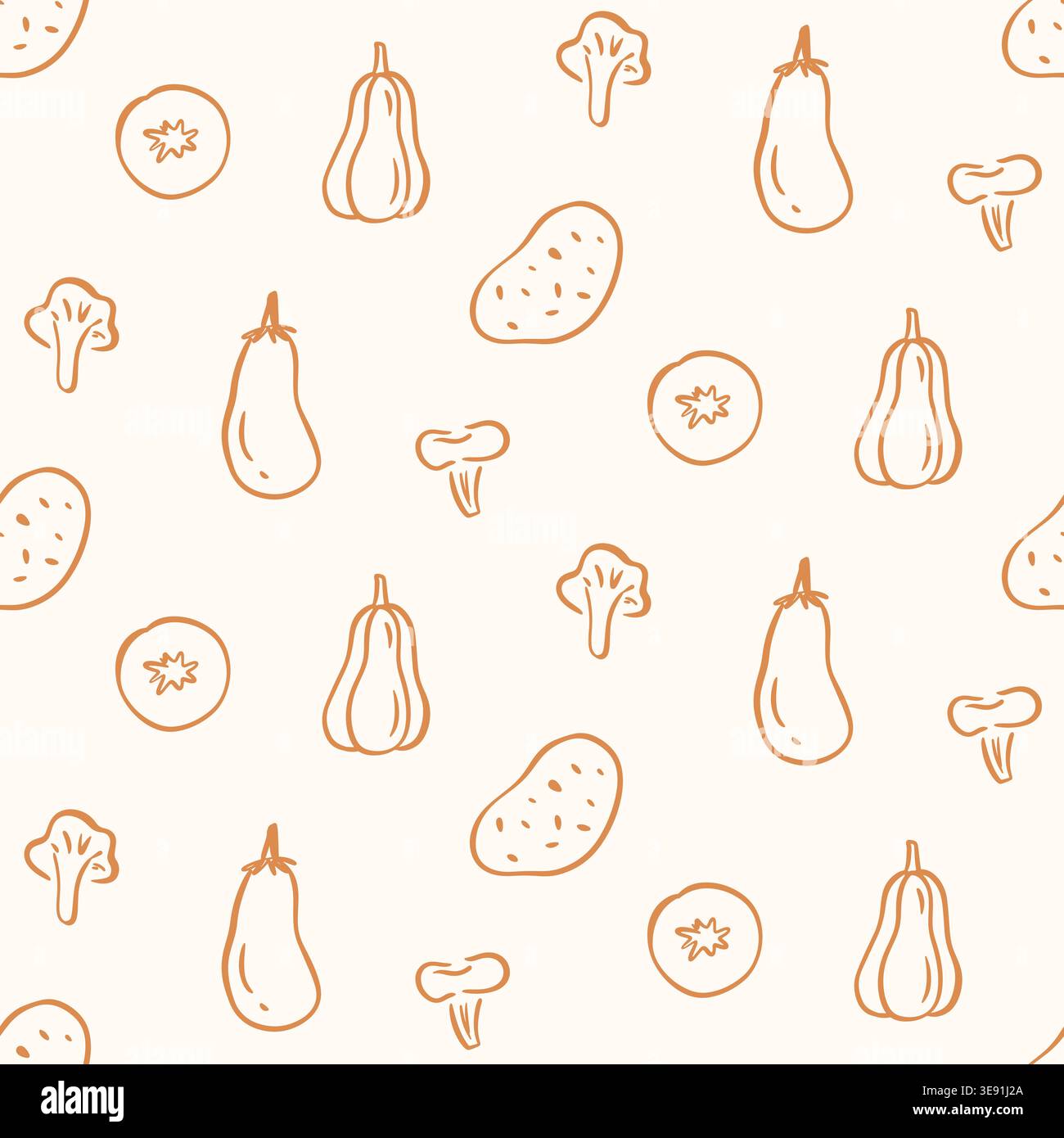 Seamless vegetable pattern soft beige background Stock Vector