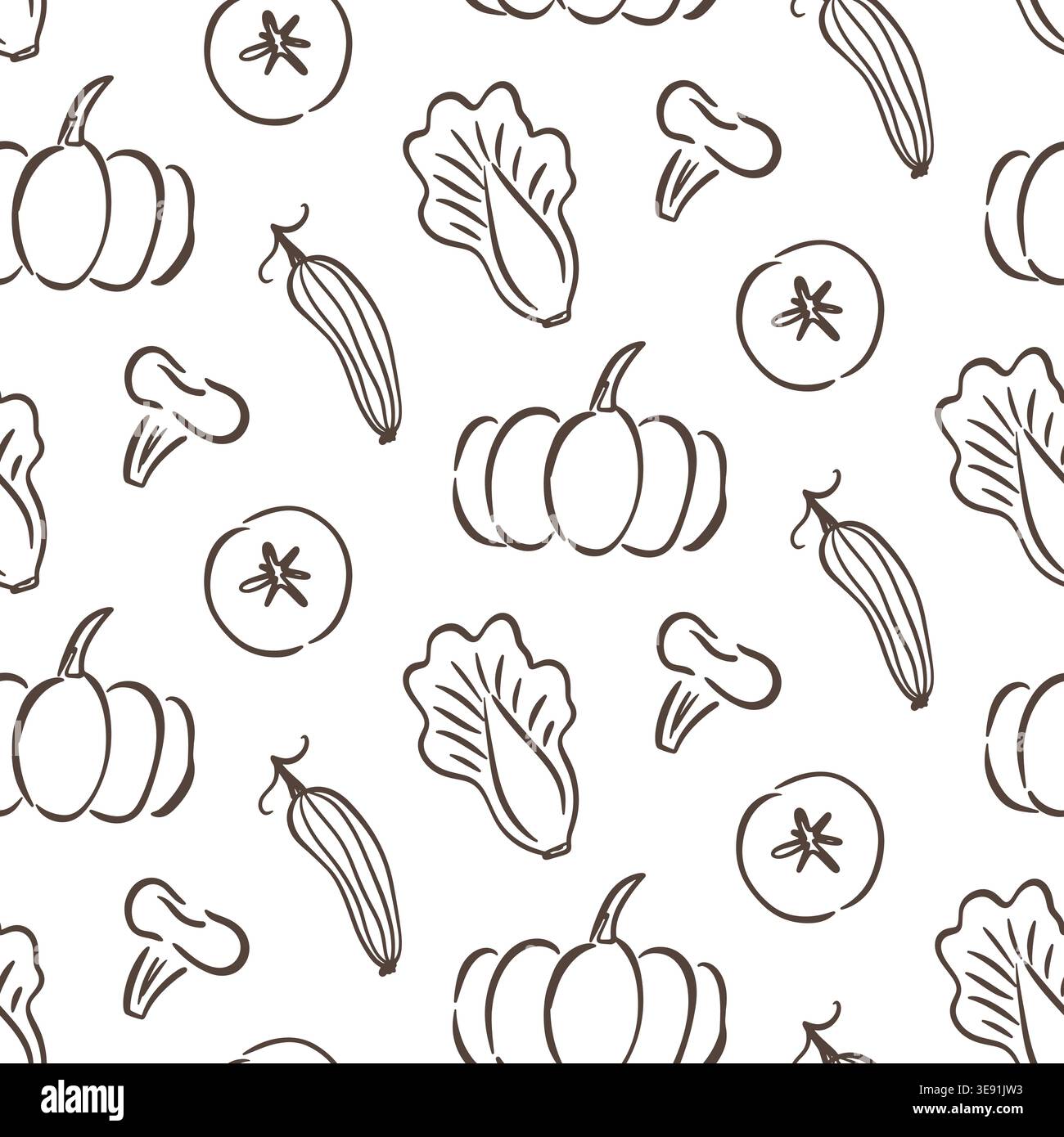 Seamless vegetable pattern with various vegetables Stock Vector