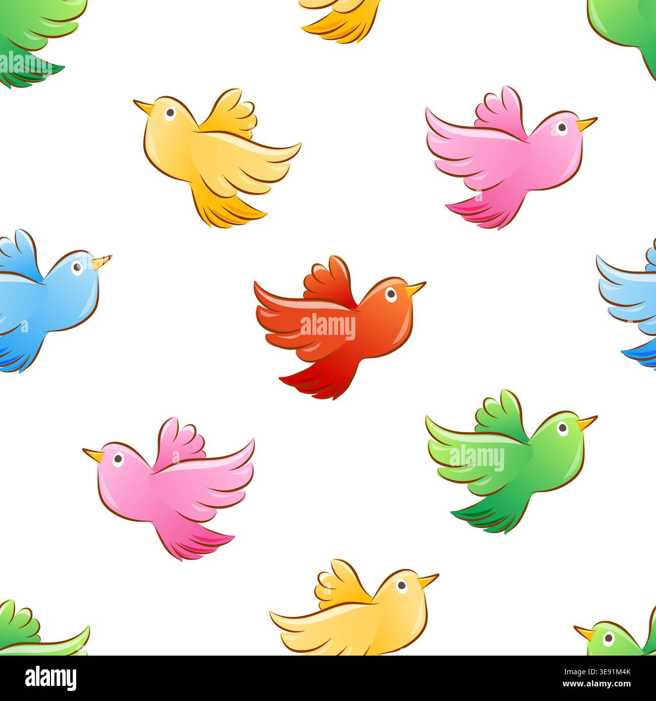 Seamless pattern featuring colorful birds in flight Stock Vector