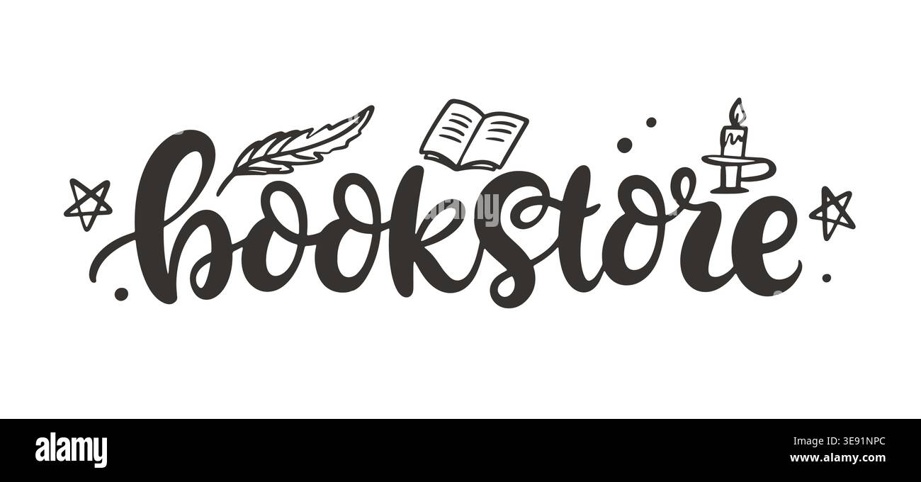 Bookstore hand lettering retro modern calligraphy Stock Vector