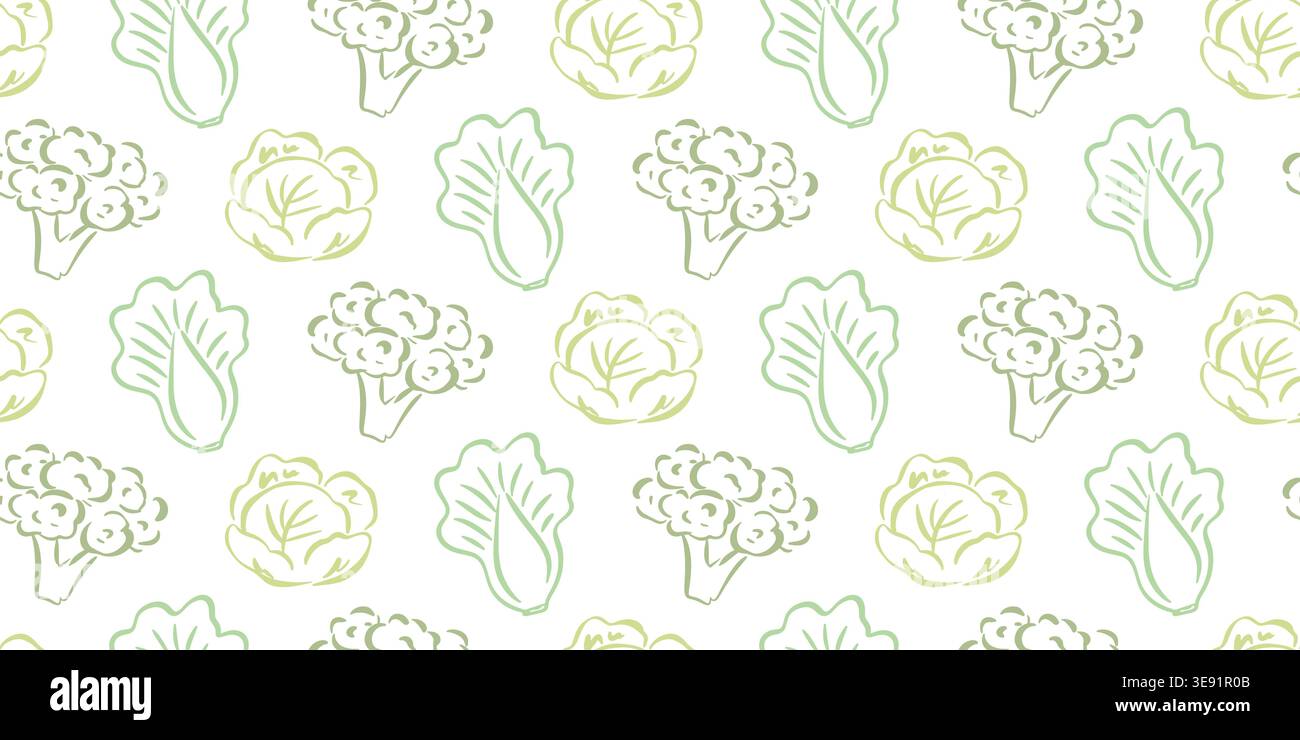 Seamless vegetable pattern leafy greens, broccoli Stock Vector