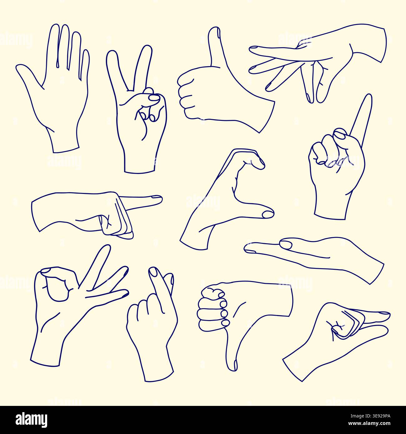 Outline hand gestures set minimal line art Stock Vector